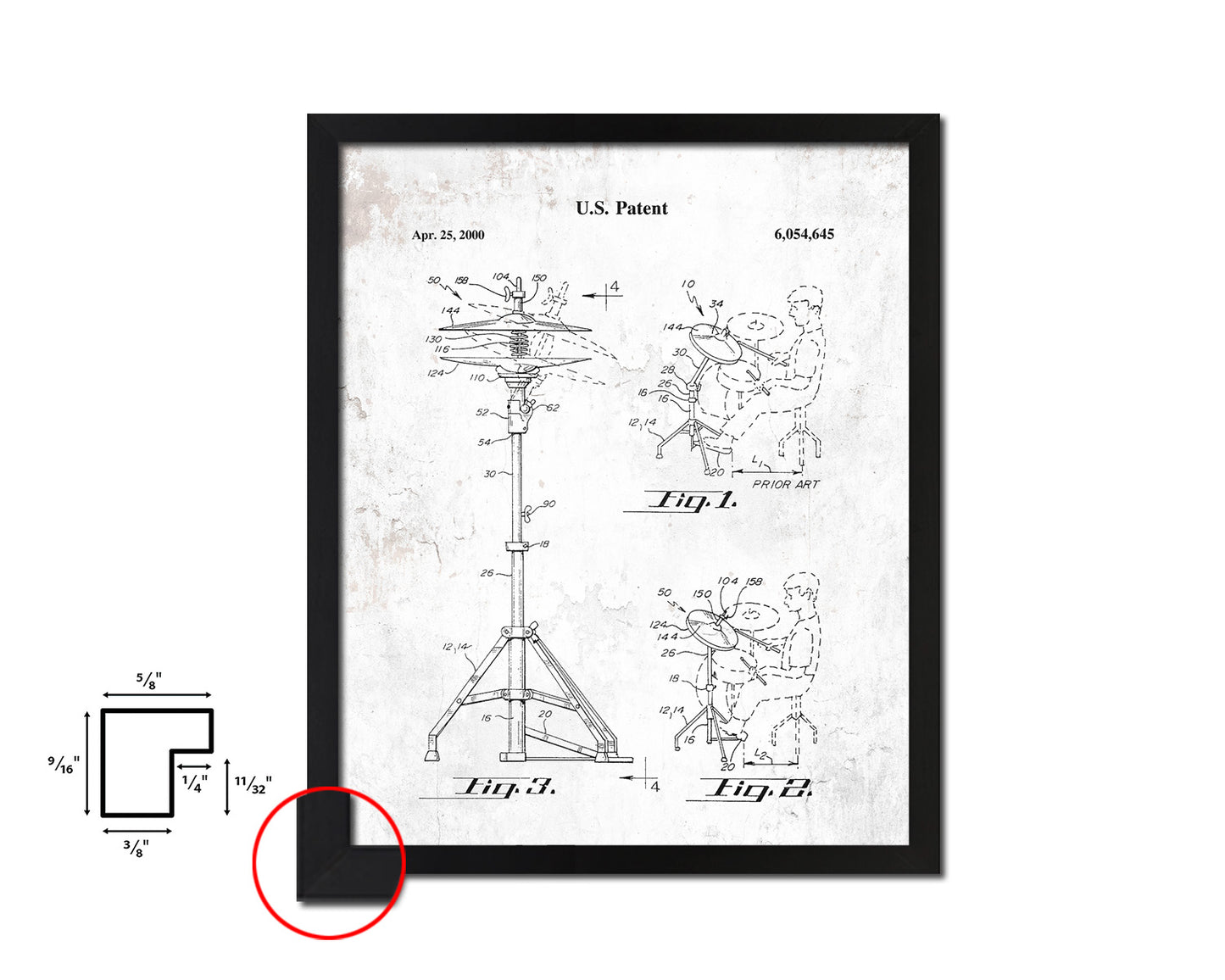 Drummer Hi-Hat Cymbal Music Vintage Patent Artwork Black Frame Print Gifts