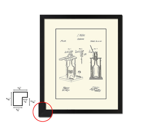 Corkscrew Wine Vintage Patent Artwork Black Frame Print Gifts