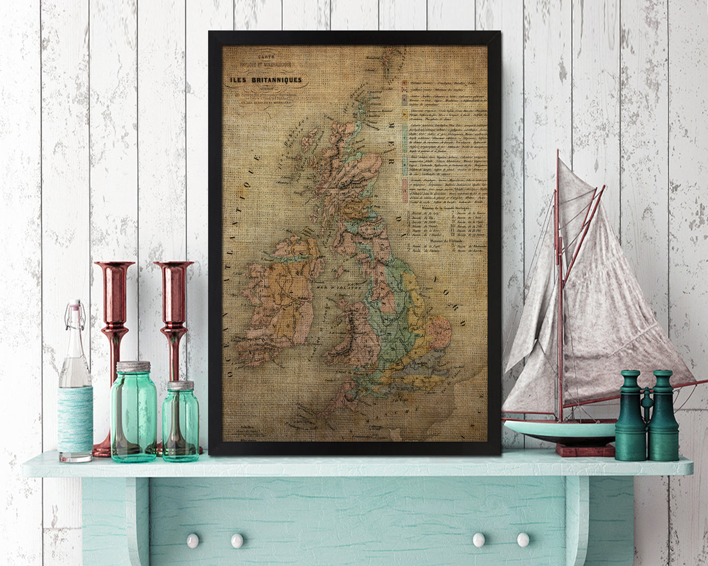 Geological Britain Vintage Map Wood Framed Print Art Wall Decor Gifts