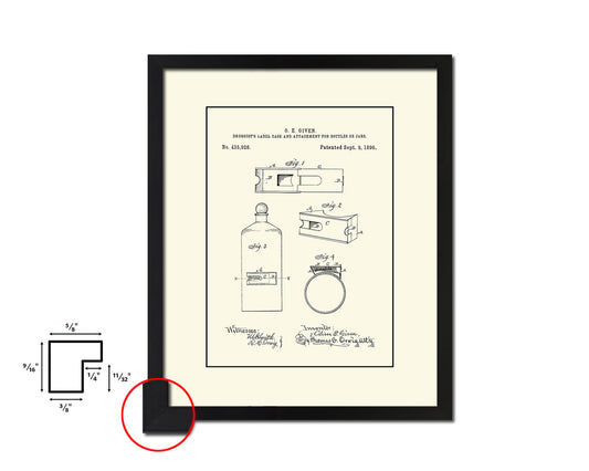 Label Case and Bottles or Jars Pharmacist Vintage Patent Artwork Black Frame Print Gifts