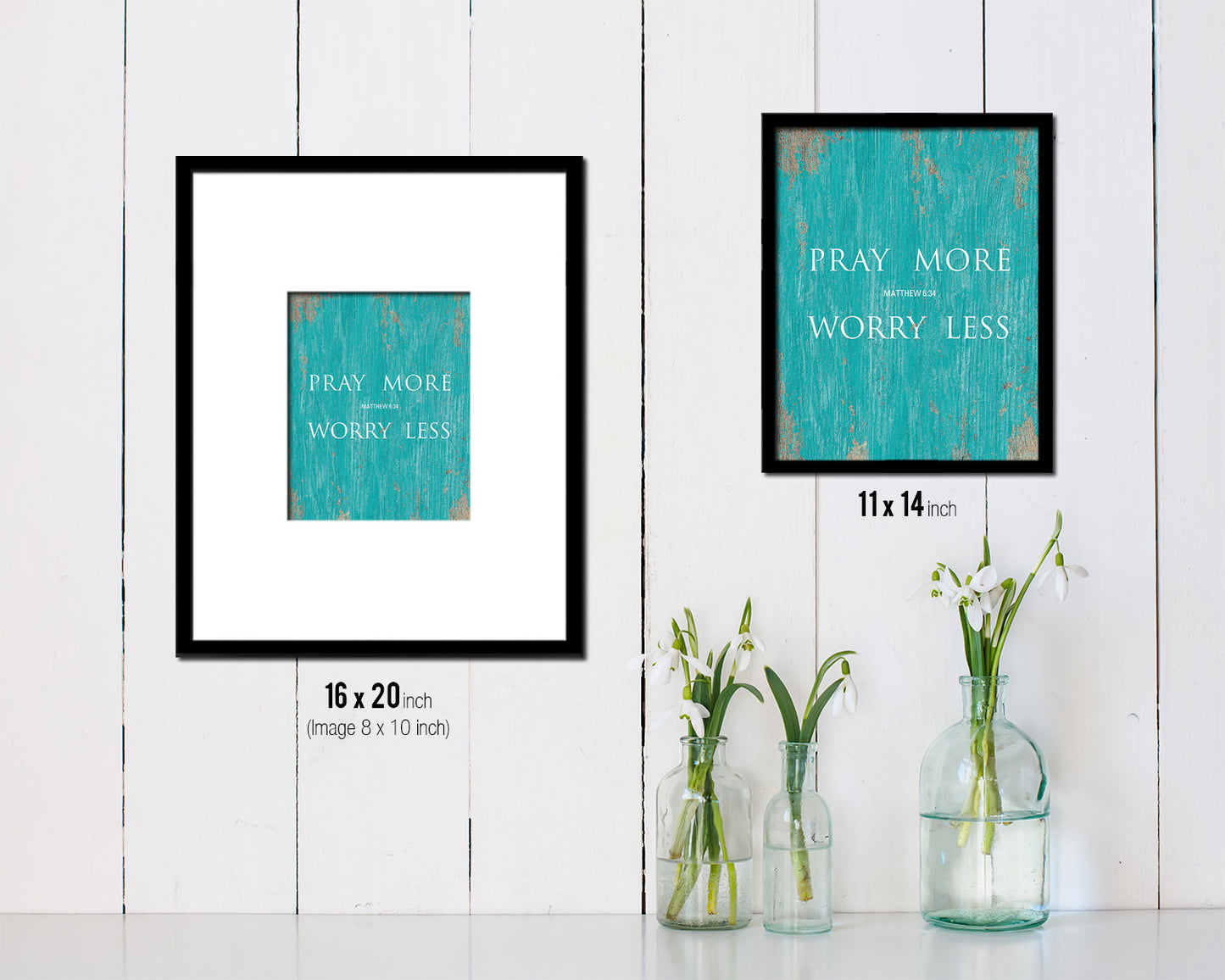 Pray more Worry less, Matthew 6:34 Quote Framed Print Home Decor Wall Art Gifts