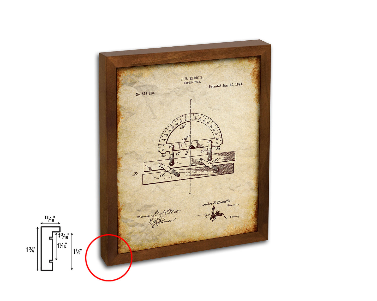 Protractor Office Vintage Patent Artwork Walnut Frame Gifts