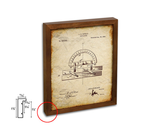 Protractor Office Vintage Patent Artwork Walnut Frame Gifts