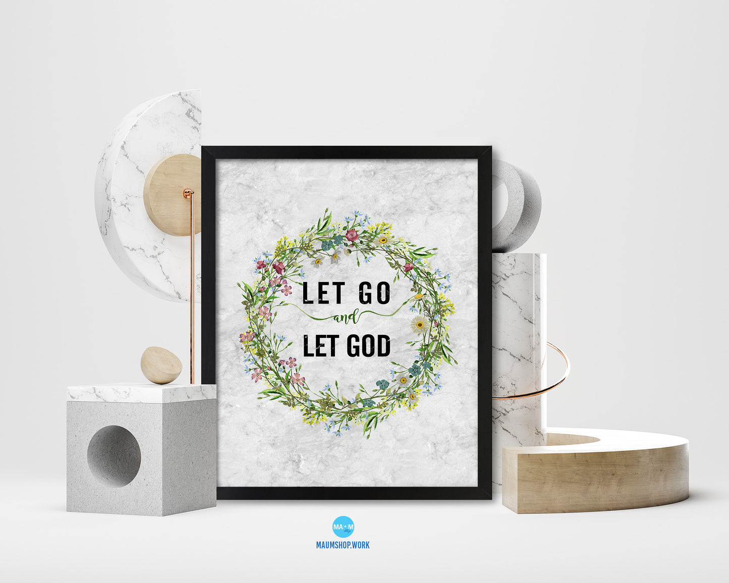 Let go and let God Quote Framed Print Wall Art Decor Gifts