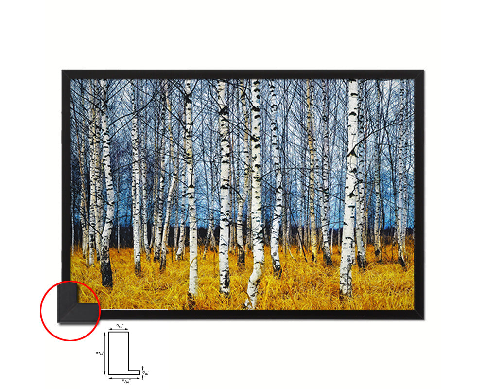 Birch Grove Tree Orange Grass Autumn Landscape Painting Print Art Frame Home Wall Decor Gifts