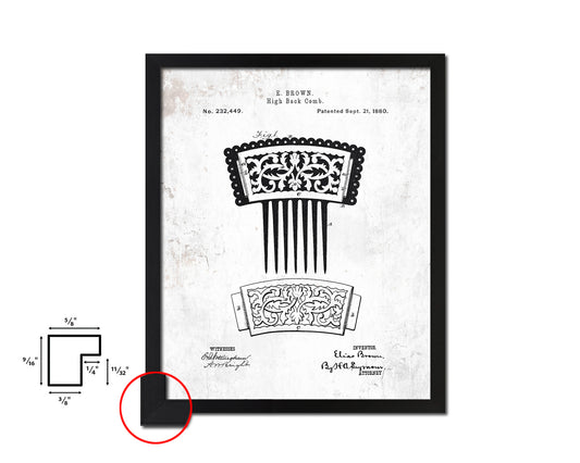 High Back Comb Barbershop Vintage Patent Artwork Black Frame Print Wall Art Decor Gifts