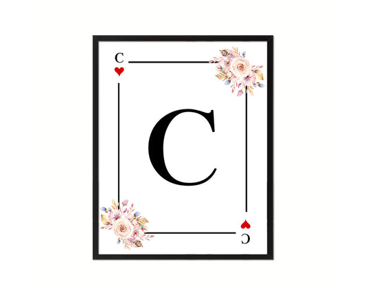 Letter C Personalized Boho Monogram Heart Playing Decks Framed Print Wall Art Decor Gifts