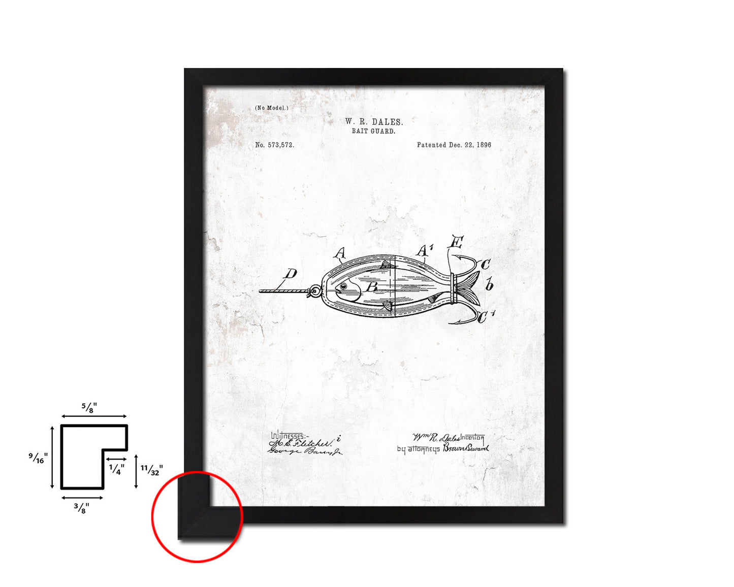 Bait Guard Fishing Vintage Patent Artwork Black Frame Print Wall Art Decor Gifts