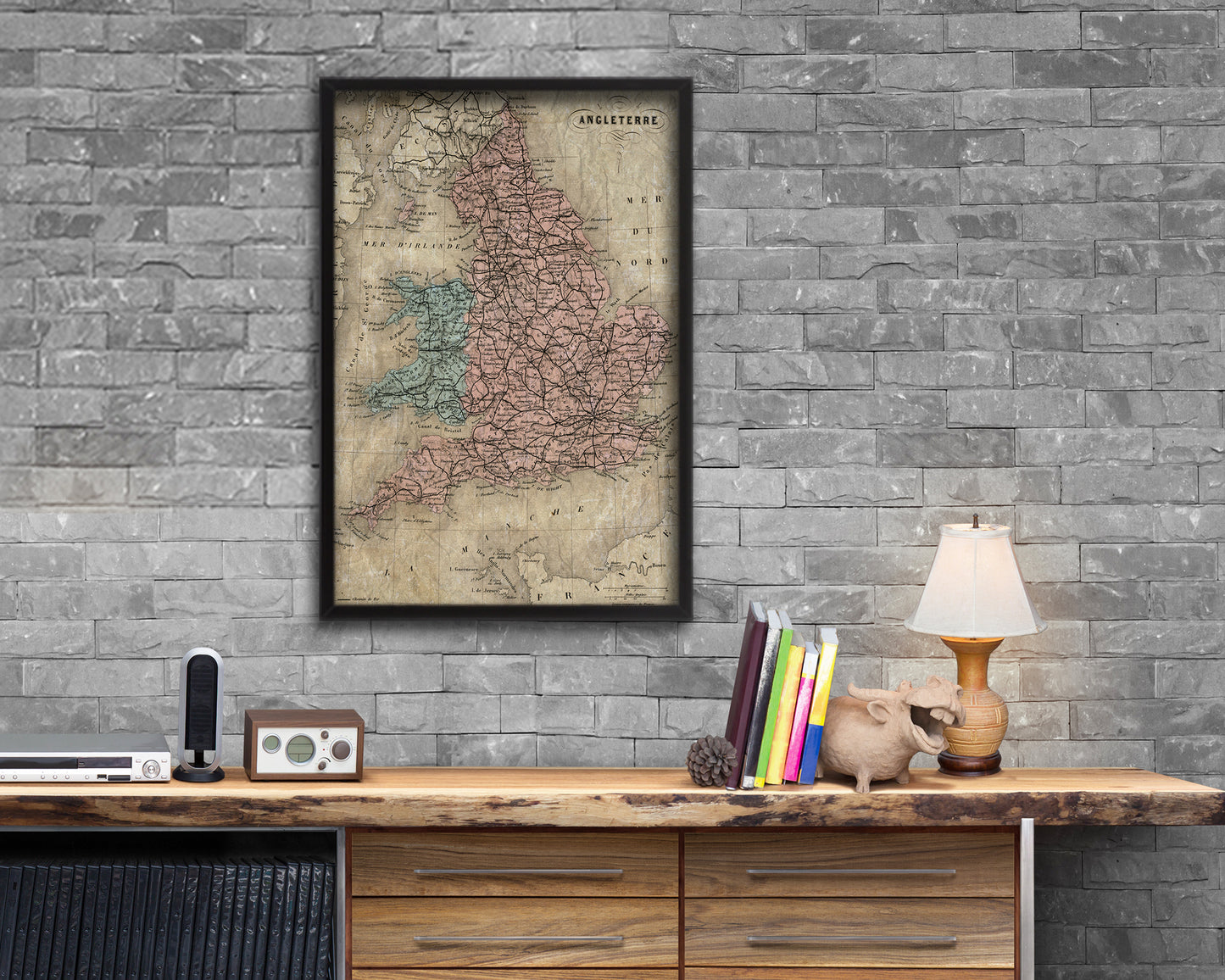 England and Wales Britain Historical Map Wood Framed Print Art Wall Decor Gifts