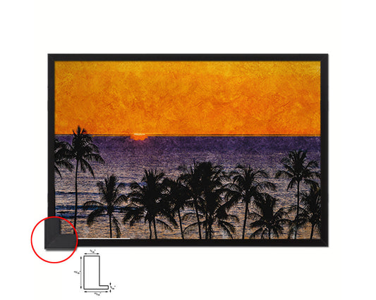 Hawaiian Sunset Beach, Palm Tree Artwork Painting Print Art Frame Home Wall Decor Gifts