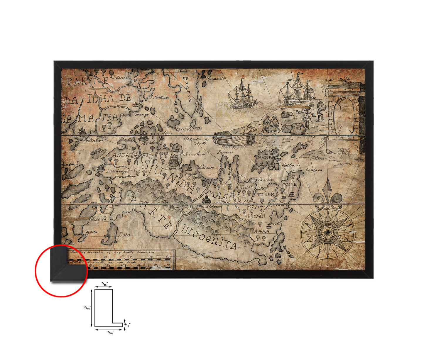 Fantasyland Pirate Antique Map Framed Print Art Wall Decor Gifts