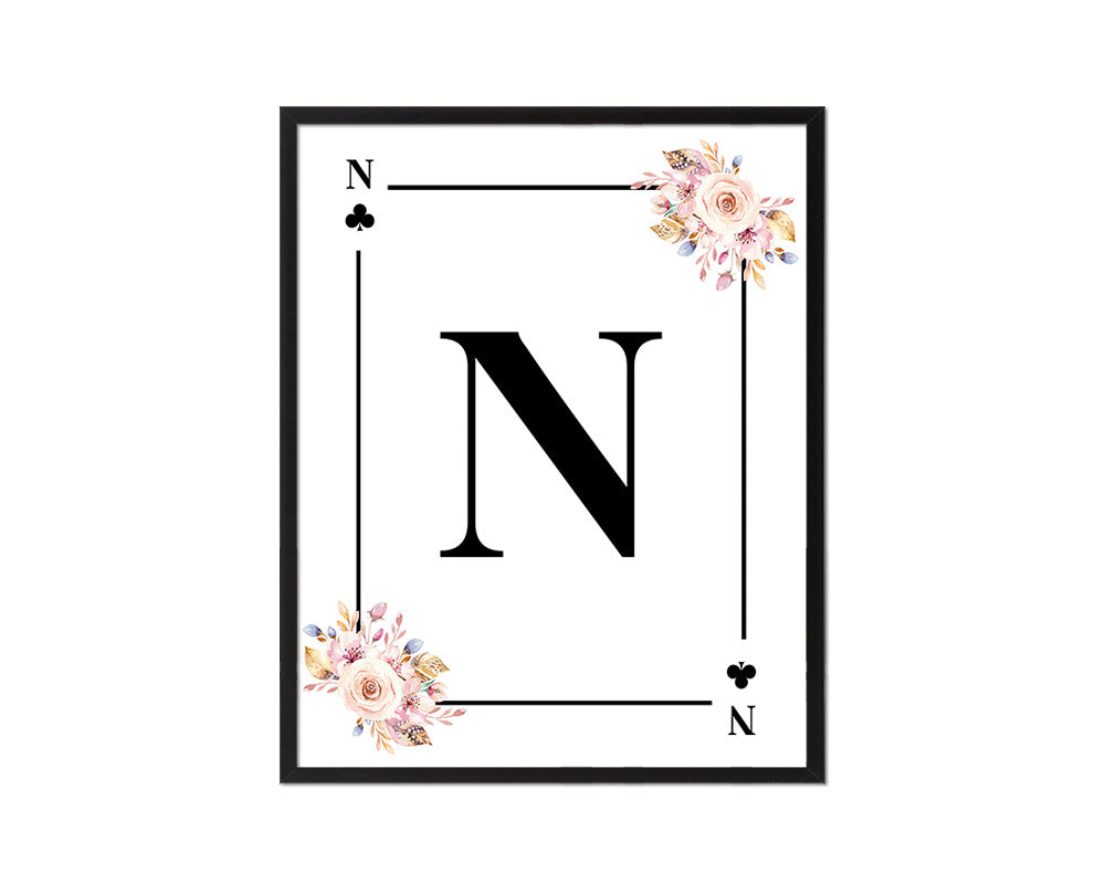 Letter N Personalized Boho Monogram Clover Card Decks Framed Print Wall Art Decor Gifts