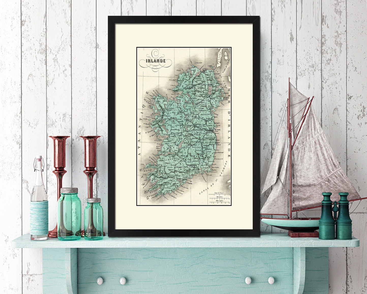 Ireland Old Map Wood Framed Print Art Wall Decor Gifts