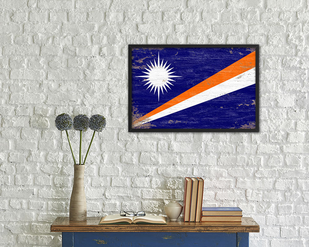 Marshall Islands Shabby Chic Country Flag Wood Framed Print Wall Art Decor Gifts