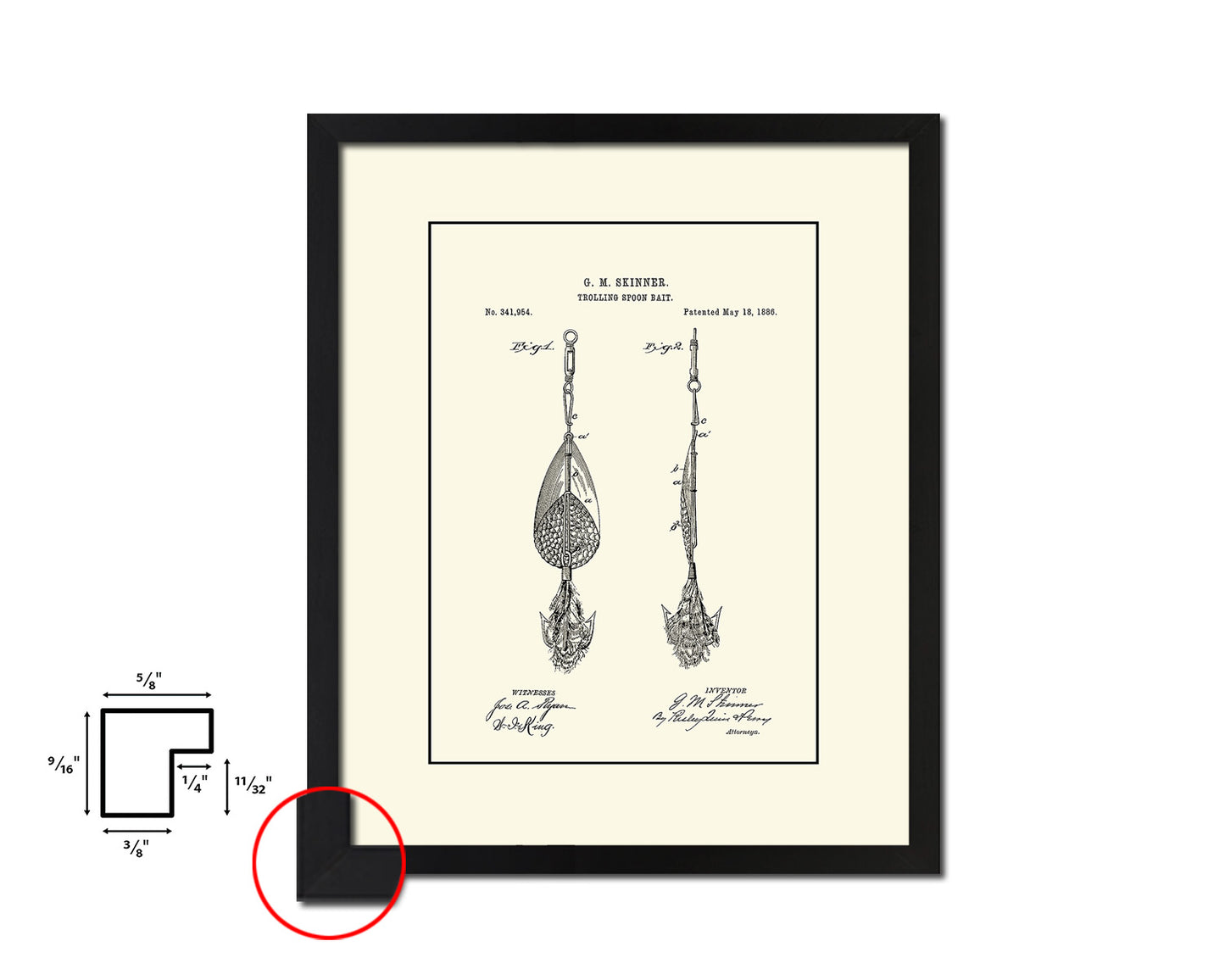 Trolling Spoon Bait Fishing Vintage Patent Artwork Black Frame Print Gifts