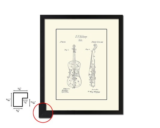 Violin Music Vintage Patent Artwork Black Frame Print Wall Art Decor Gifts