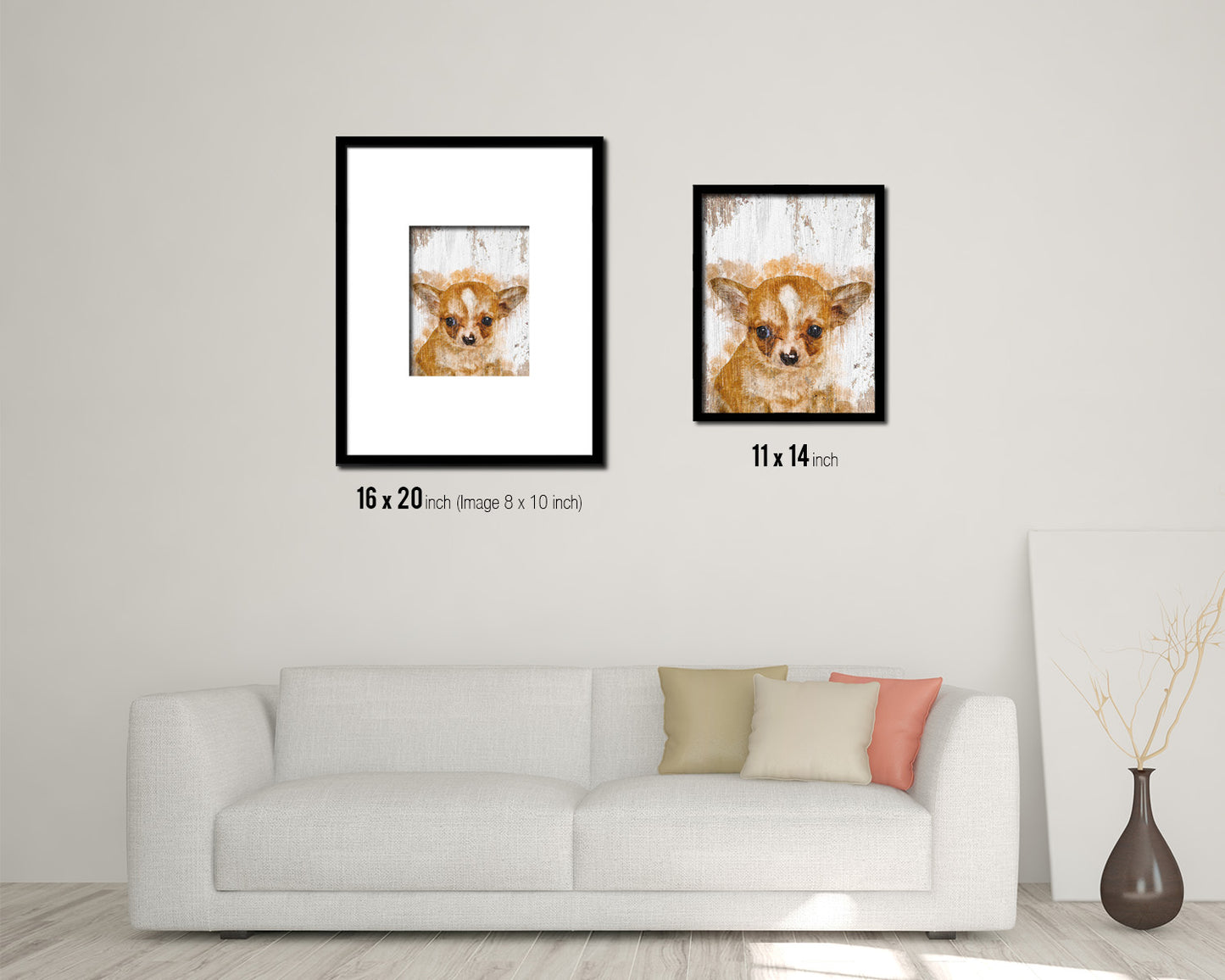 Chihuahua 3 months Dog Puppy Portrait Framed Print Pet Watercolor Wall Decor Art Gifts