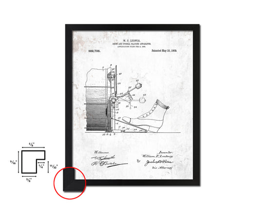 Drum and Cymbal Playing Music Vintage Patent Artwork Black Frame Gifts