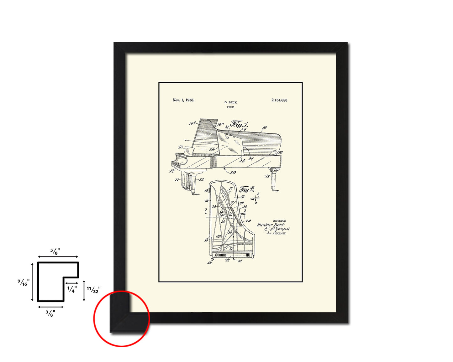 Piano Music Vintage Patent Artwork Black Frame Print Wall Art Decor Gifts