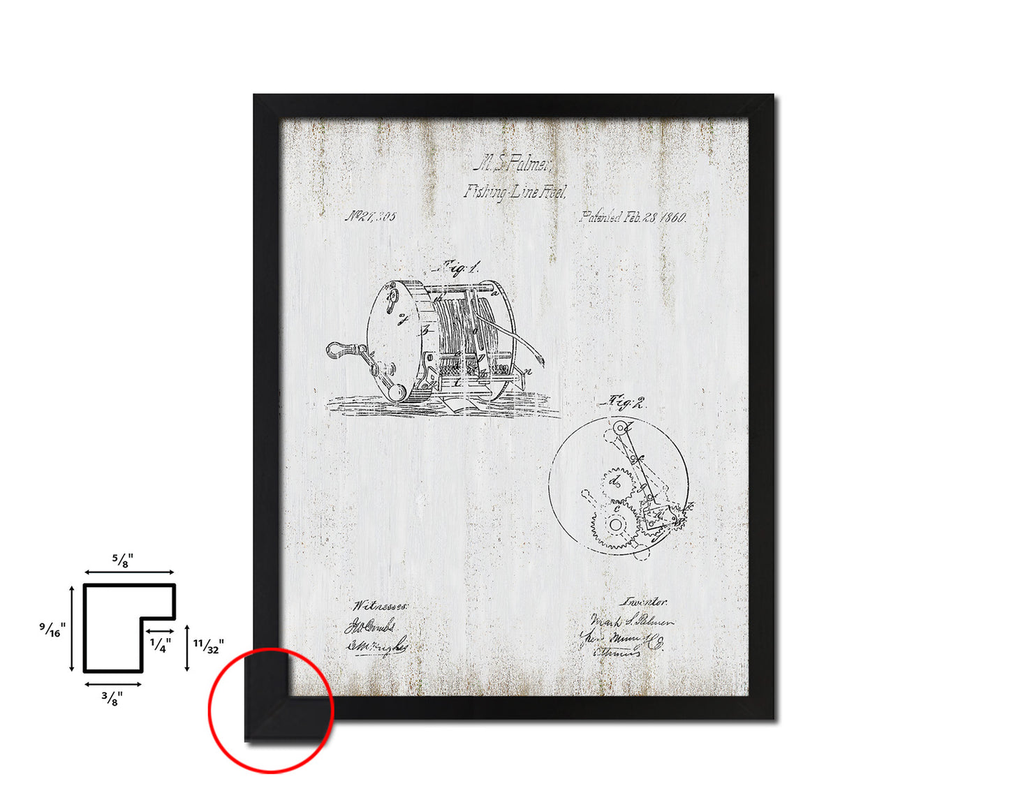 Line Reel Fishing Vintage Patent Artwork Black Frame Print Wall Art Decor Gifts