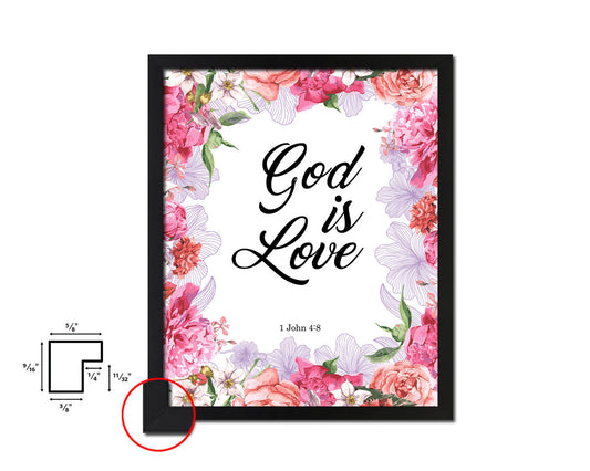 God is love, 1 John 4:8 Quote Wood Framed Print Home Decor Wall Art Gifts