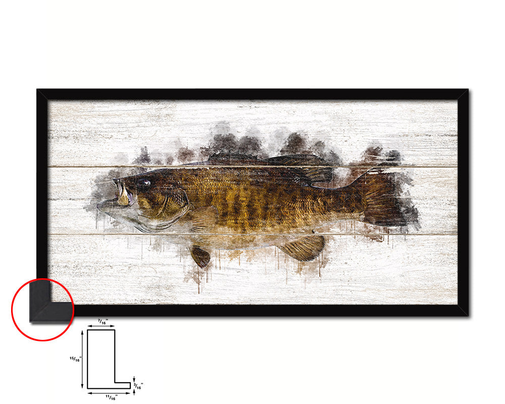Smallmouth Bass Fish Art White Wash Wood Frame Home Decor Wall