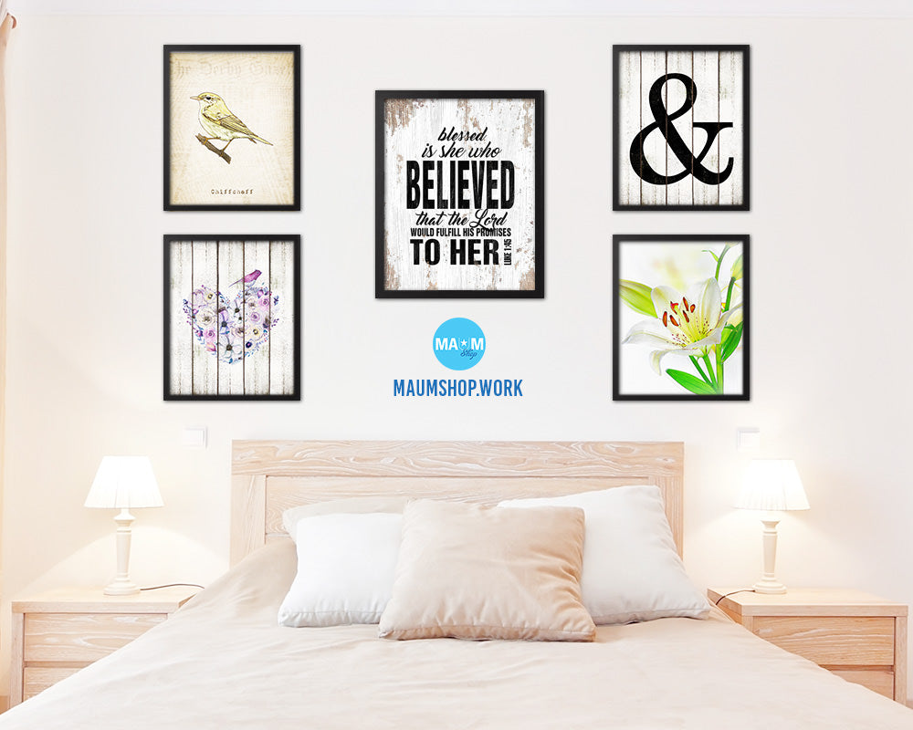 Blessed is she who believed that the Lord Quote Wood Framed Print Home Decor Wall Art Gifts