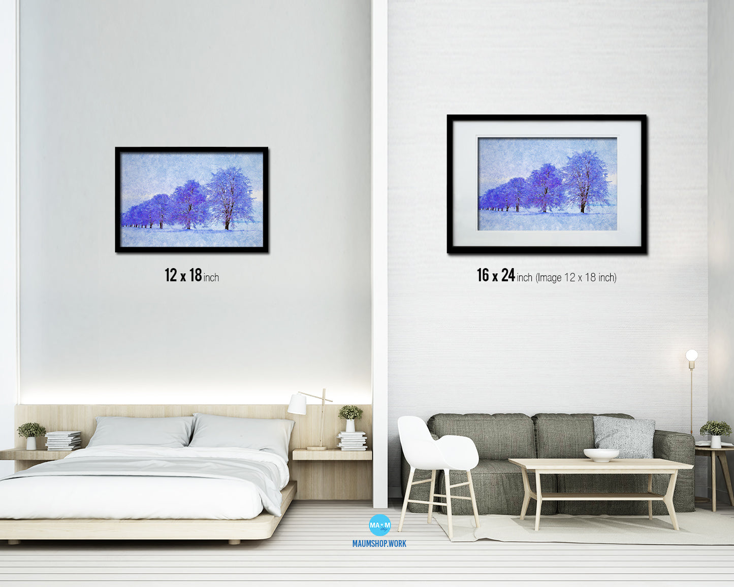 Snow Purple Tree Artwork Painting Print Art Frame Home Wall Decor Gifts