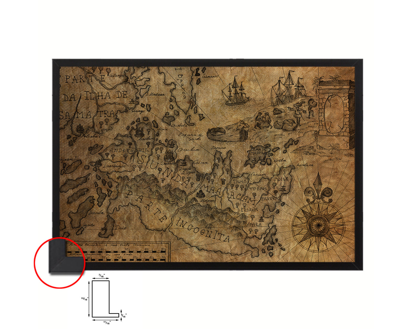 Fantasyland Pirate Vintage Map Framed Print Art Wall Decor Gifts