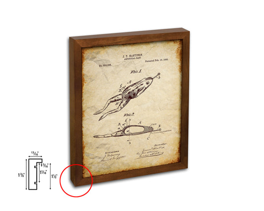 Artificial Bait Fishing Vintage Patent Artwork Walnut Frame Print Wall Art Decor Gifts