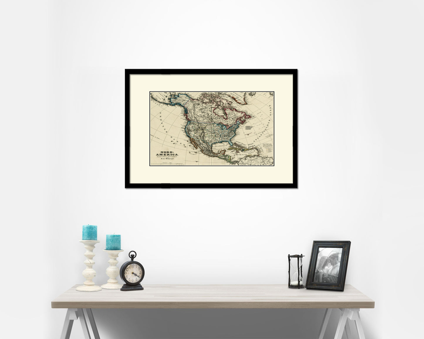 North America Stieler Dark Version 1872 Old Map Framed Print Art Wall Decor Gifts