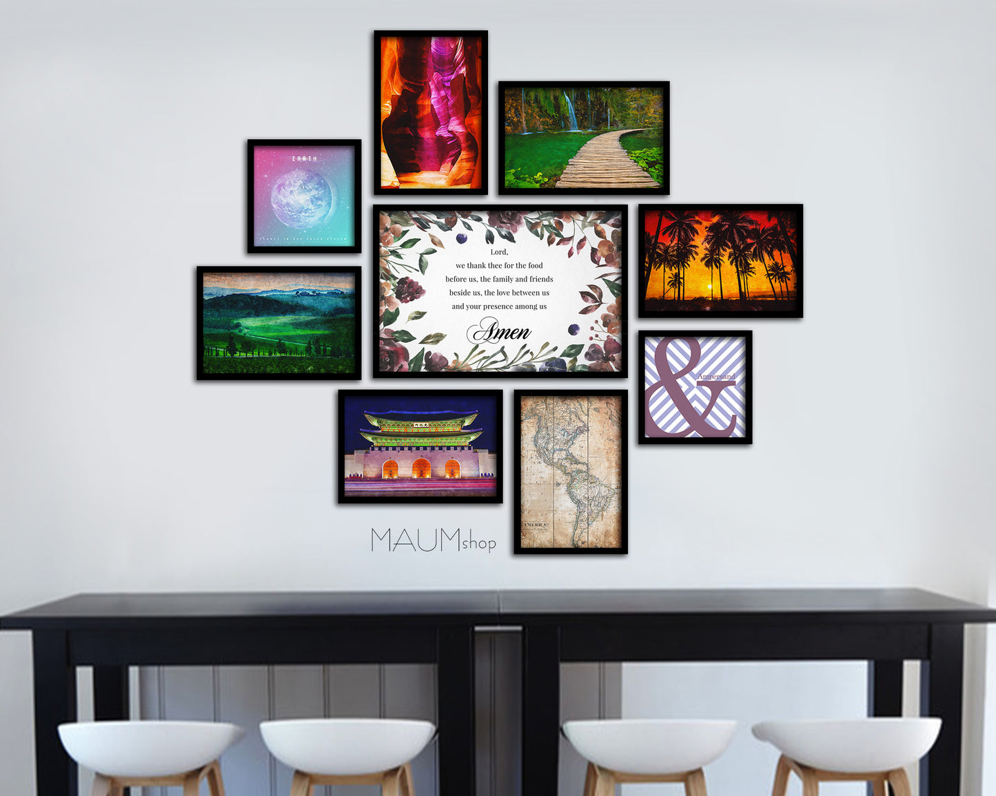 Lord we thank thee for the food before us, Amen Bible Verse Scripture Framed Art