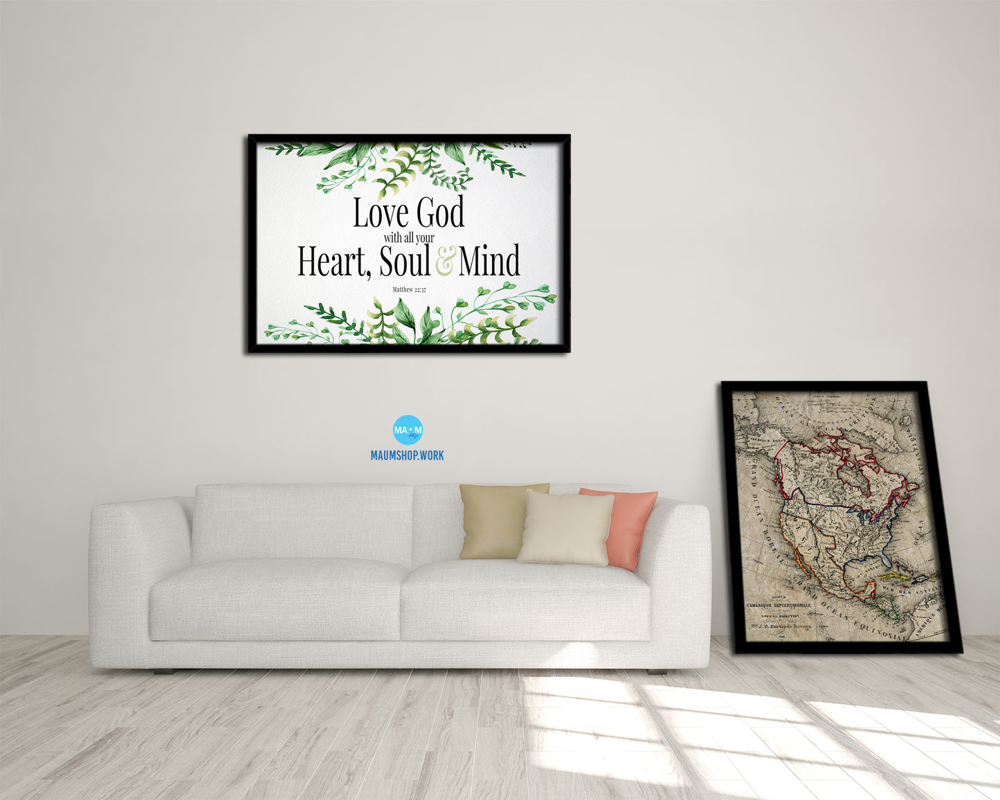 Love God with All Your Heart, Soul & Mind, Matthew 22:37 Bible Verse Scripture Framed Art