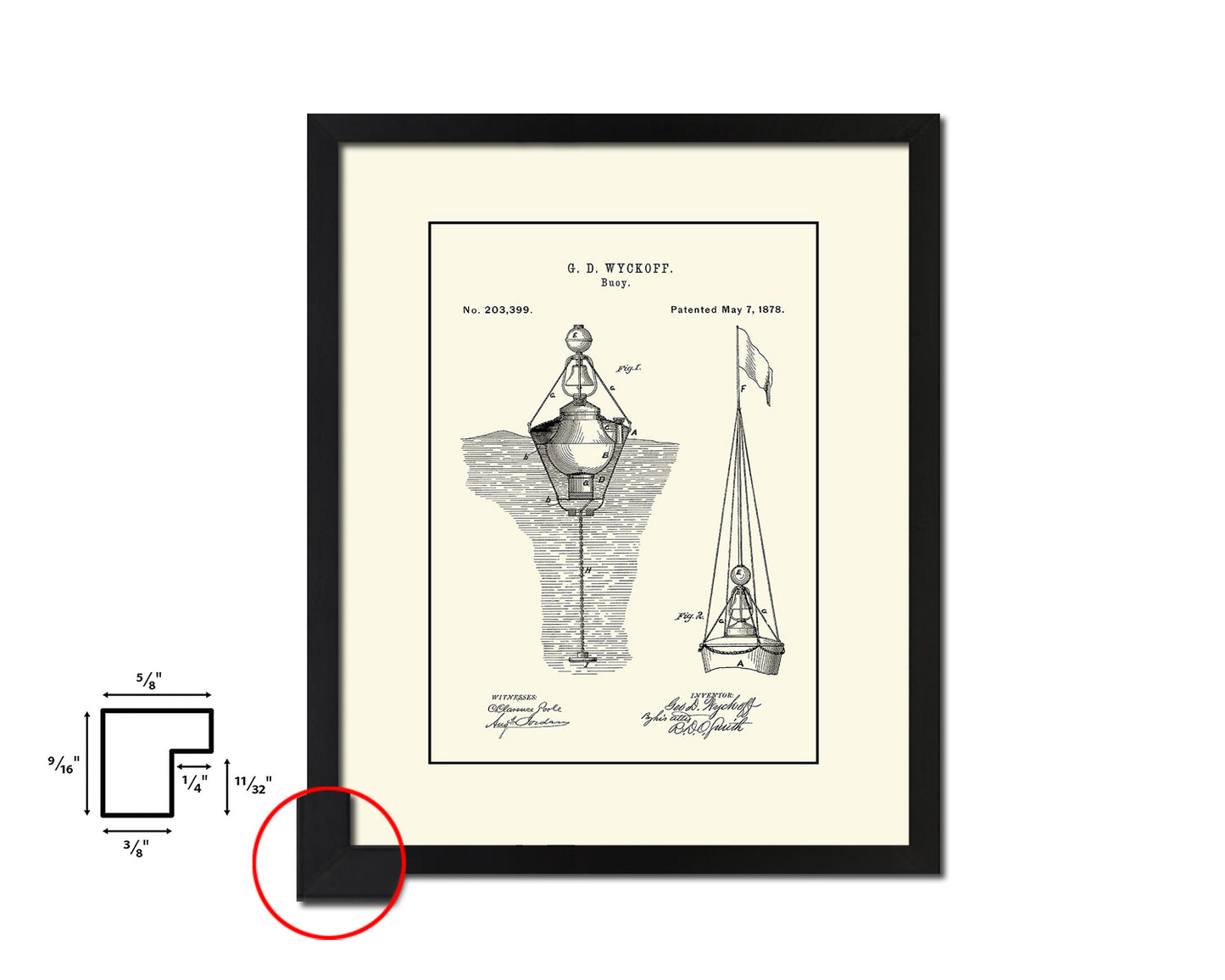 Buoy Nautical Vintage Patent Artwork Black Frame Print Gifts