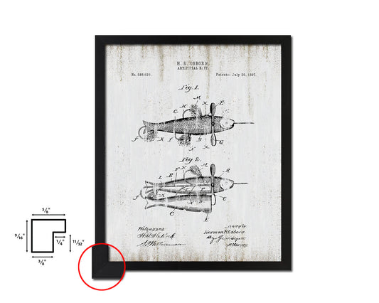 Artificial Bait Fishing Vintage Patent Artwork Black Frame Print Wall Art Decor Gifts