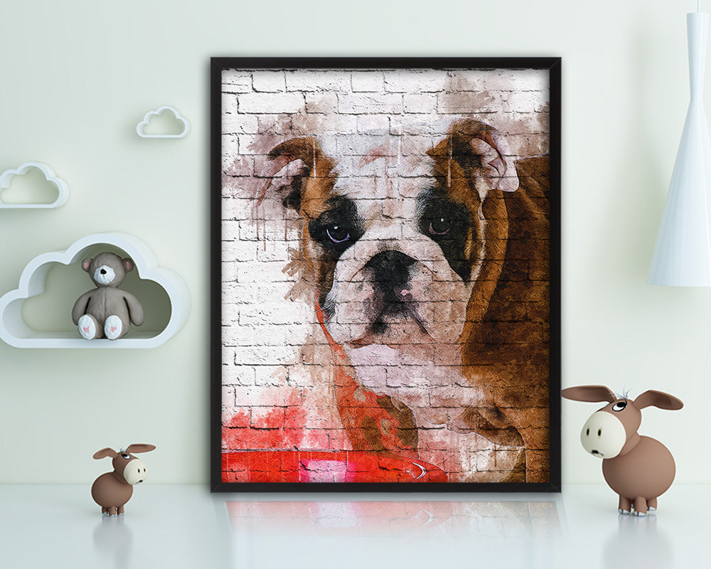 English Bulldog Dog Puppy Portrait Framed Print Pet Watercolor Wall Decor Art Gifts