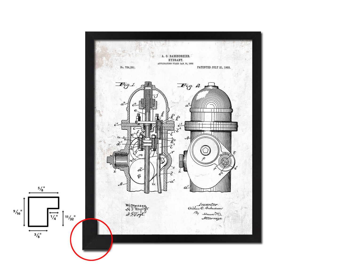 Hydrant Firefighter Vintage Patent Artwork Black Frame Print Gifts