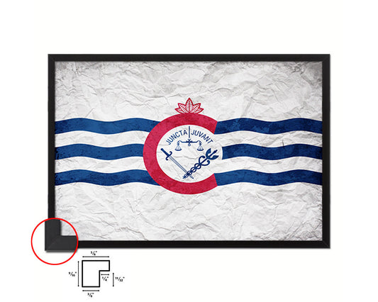 Cincinnati City Ohio State Vintage Flag Wood Framed Prints Decor Wall Art Gifts