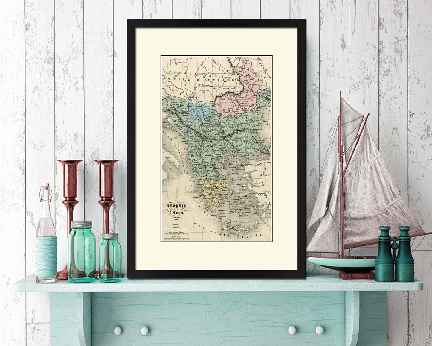 Greece and Balkans Old Map Wood Framed Print Art Wall Decor Gifts