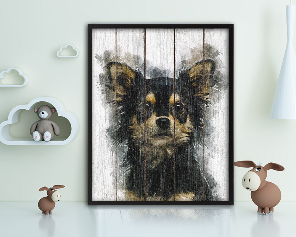 Chihuahua Dog Puppy Portrait Framed Print Pet Watercolor Wall Decor Art Gifts