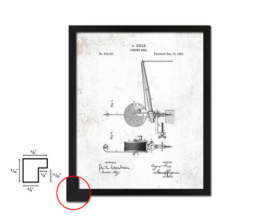 Reel Fishing Vintage Patent Artwork Black Frame Print Wall Art Decor Gifts