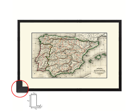 Spain and Portugal 1846 Old Map Framed Print Art Wall Decor Gifts