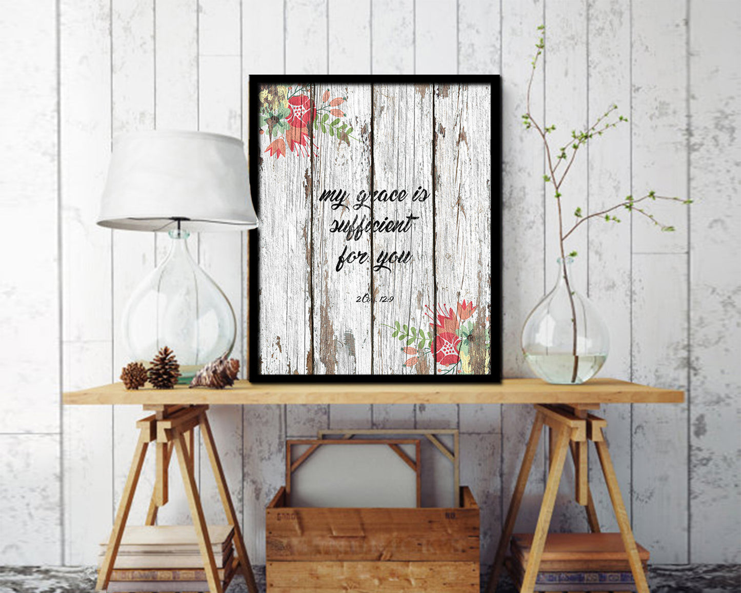 My grace is sufficient for you, 2 Corinthians 12:9 Quote Framed Print Home Decor Wall Art Gifts