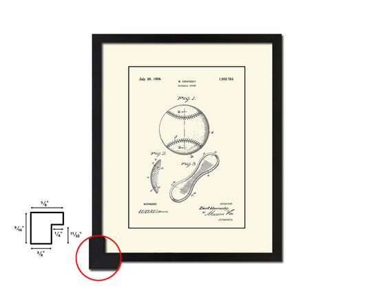 Baseball Cover Sports Vintage Patent Artwork Black Frame Print Gifts