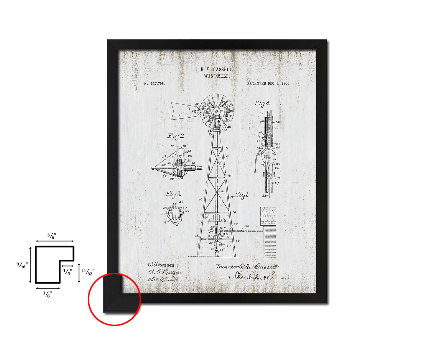 Windmill Farming Vintage Patent Artwork Black Frame Print Gifts