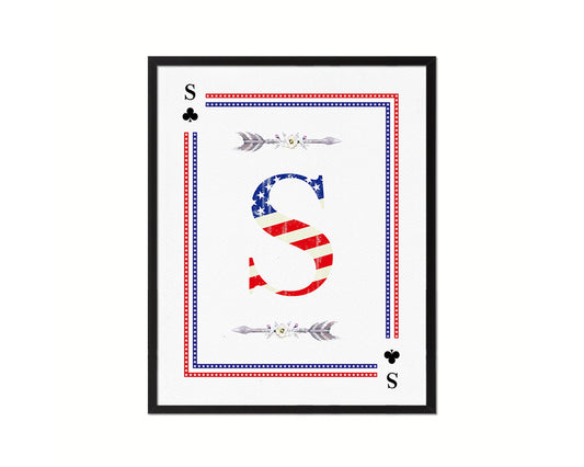 Letter S Custom Monogram Card Decks Clover American Flag Framed Print Wall Art Decor Gifts