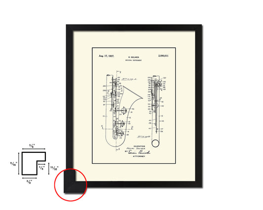 Saxophone Musical Instrument Music Vintage Patent Artwork Black Frame Print Gifts