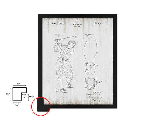 Golf Shoe Heel Sports Vintage Patent Artwork Black Frame Print Gifts