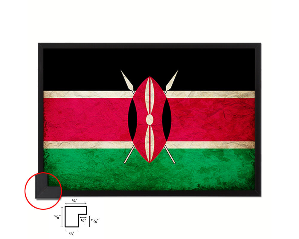 Kenya Country Vintage Flag Wood Framed Print Wall Art Decor Gifts