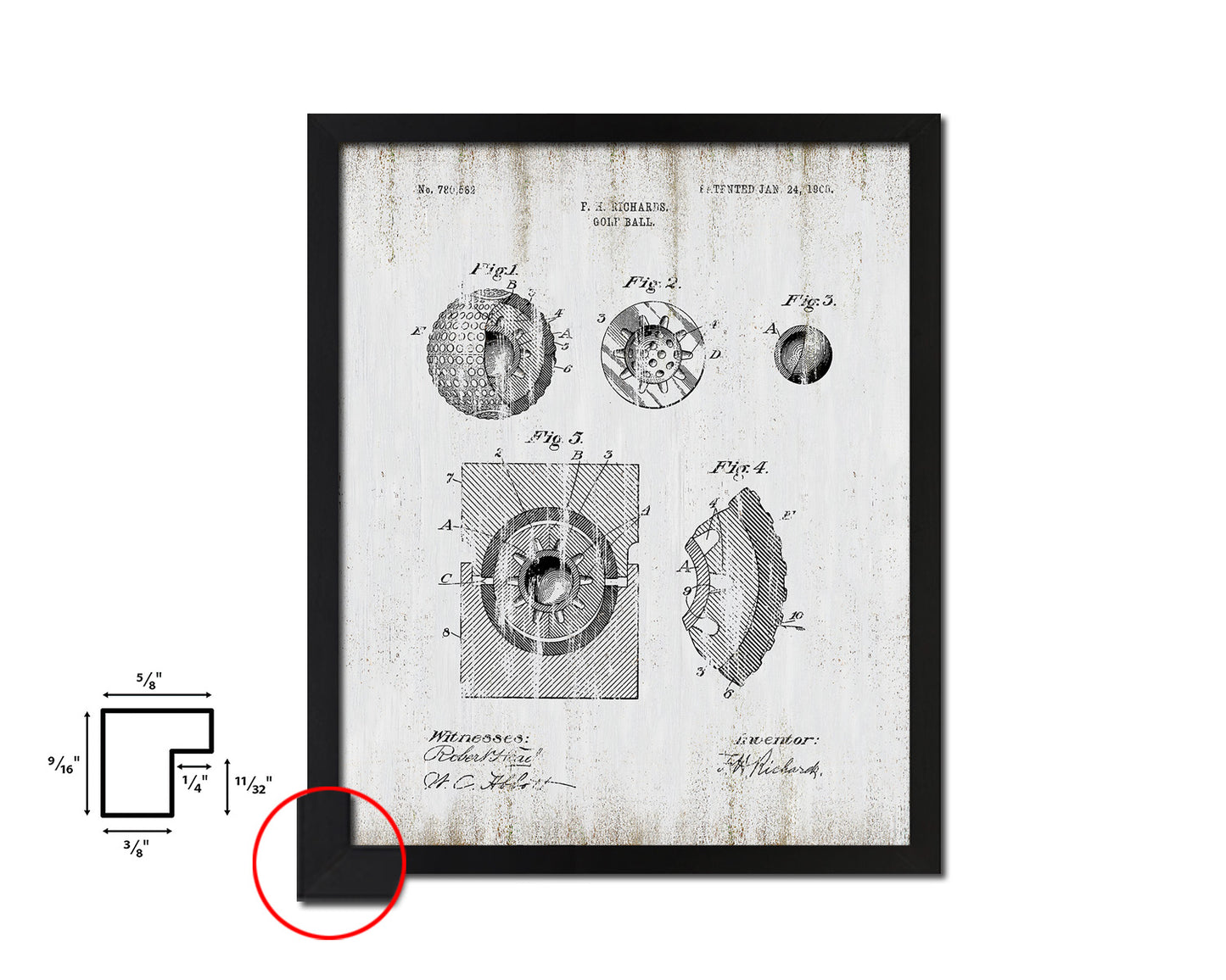 Golf Ball Sports Vintage Patent Artwork Black Frame Print Gifts